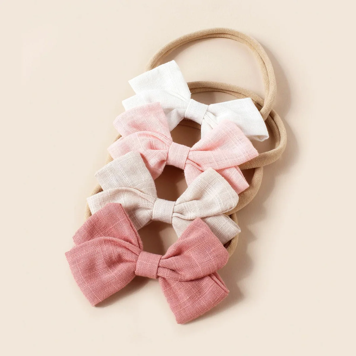 4pcs Baby Bamboo Cotton Bow Nylon Headband Girls Cute Hairband Toddler Photograph Decor Hair Accessories