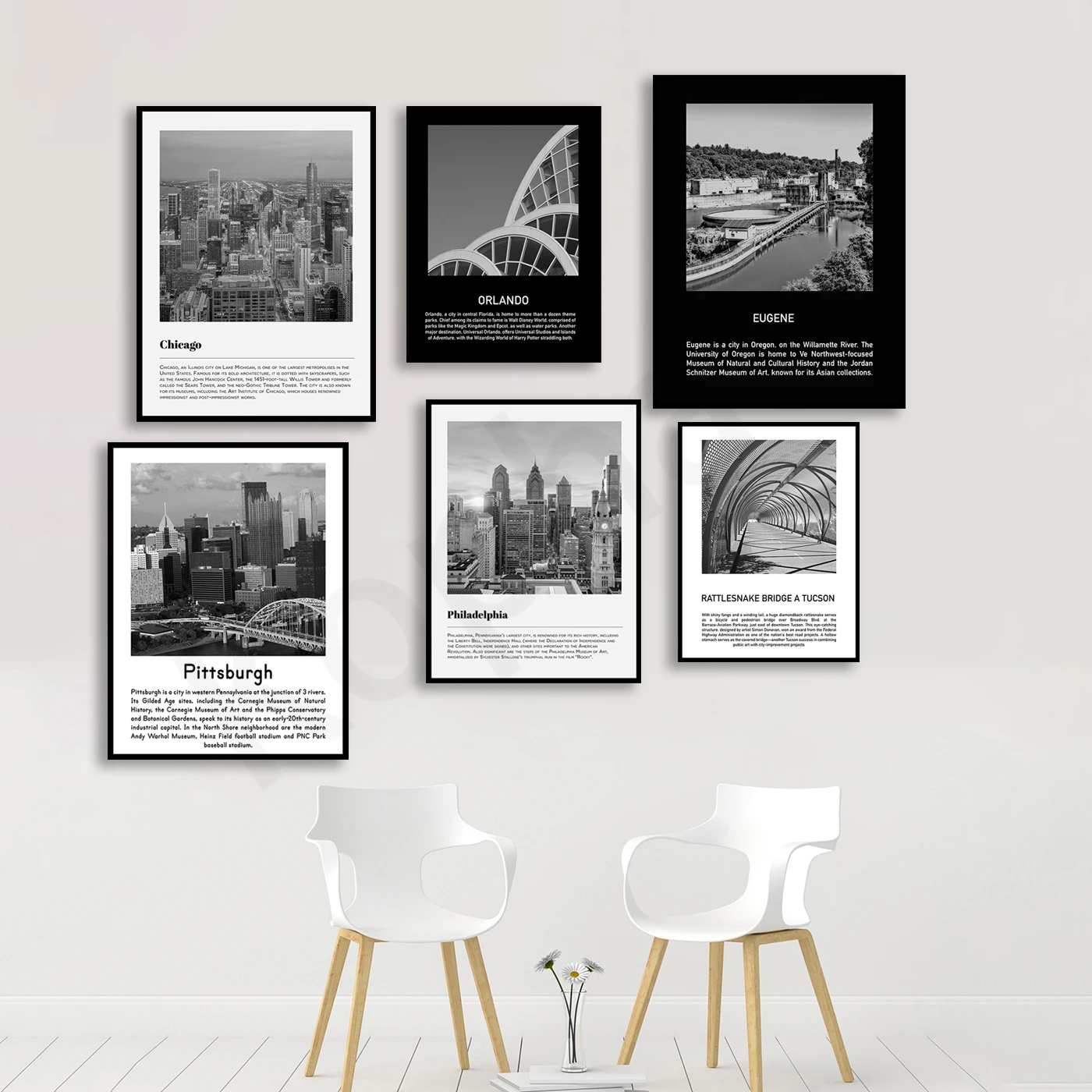 Savannah Orlando Philadelphia Pittsburgh Eugene Chicago. City Travel Landscape Poster