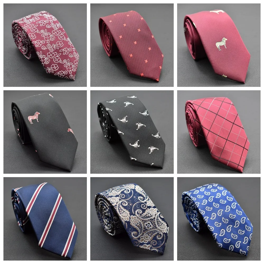 Narrow 6CM Mens Adult Polyester Silk Neckties Business Performance Formal Tie Navy Black Animal Cartoon Neck Ties Wedding Cravat