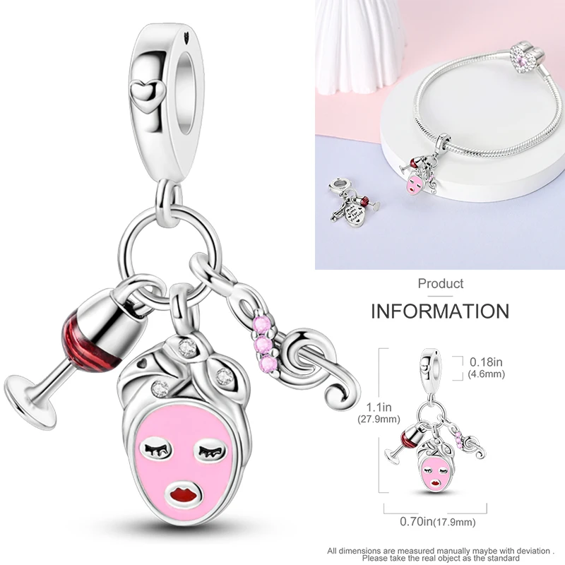 Heiße romantische Musik-Enthusiasten aus 925er-Sterlingsilber, rote Gitarre, MP3-Anhänger, Kopfhörer, Perlen, Original-Passform für Frauen, DIY-Schmuck-Charms – Detail 8