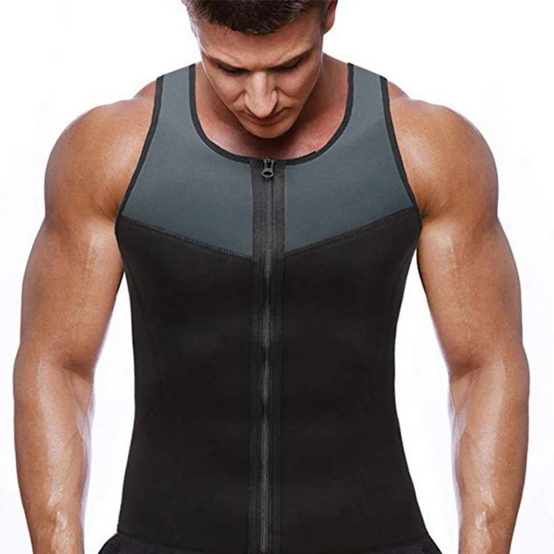 Men\'s Shaper Wear Vest Neoprene Sweating Abdomen Zipper Splicing Fitness V-neck Sauna Suit Corset Top Shirt Bodysuit Slimming