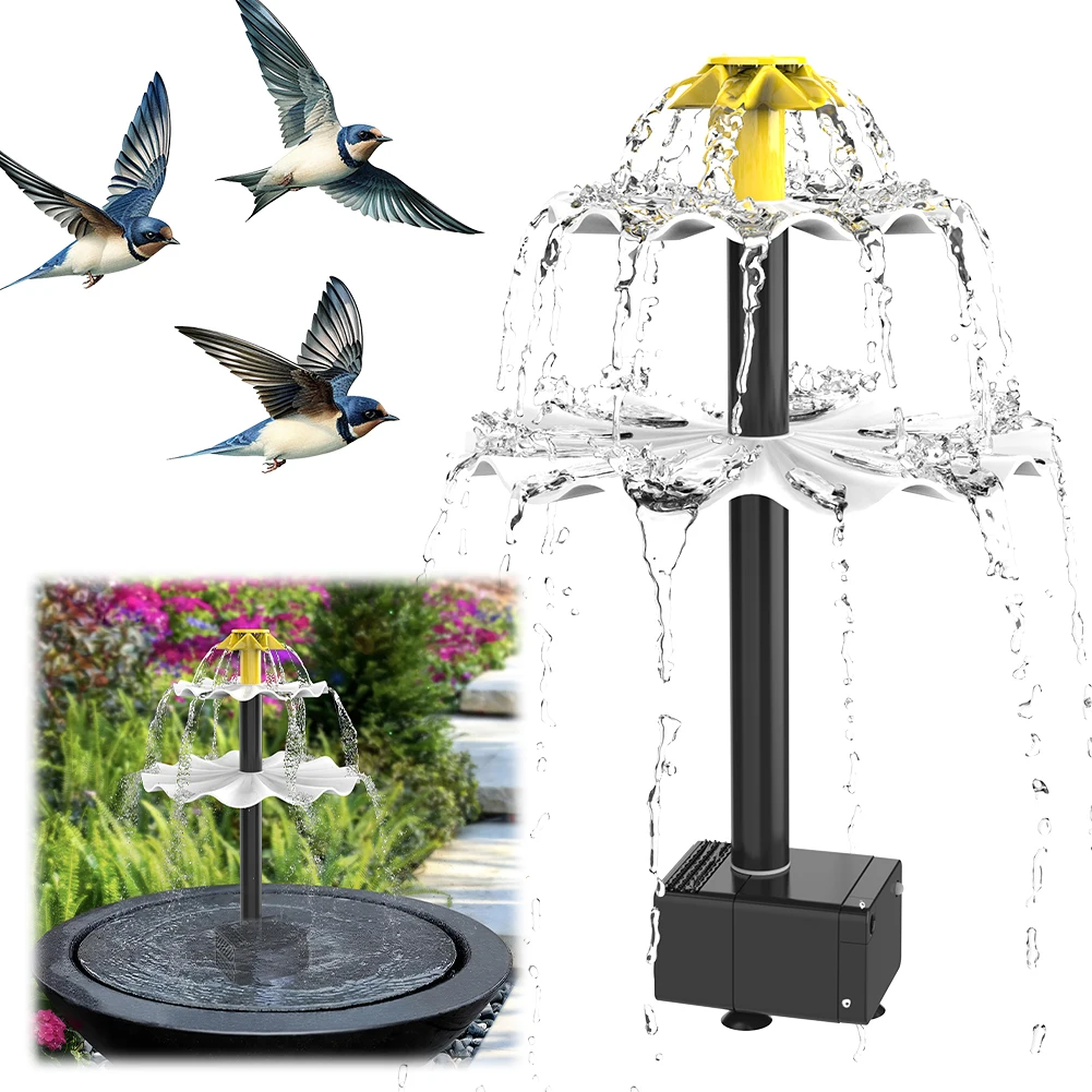 3 Tiered Decorative Fountain with 4W Solar Panel Water Fountain with Birdbath for Bird Bath Garden Fish Tank Outdoor Bird Feeder