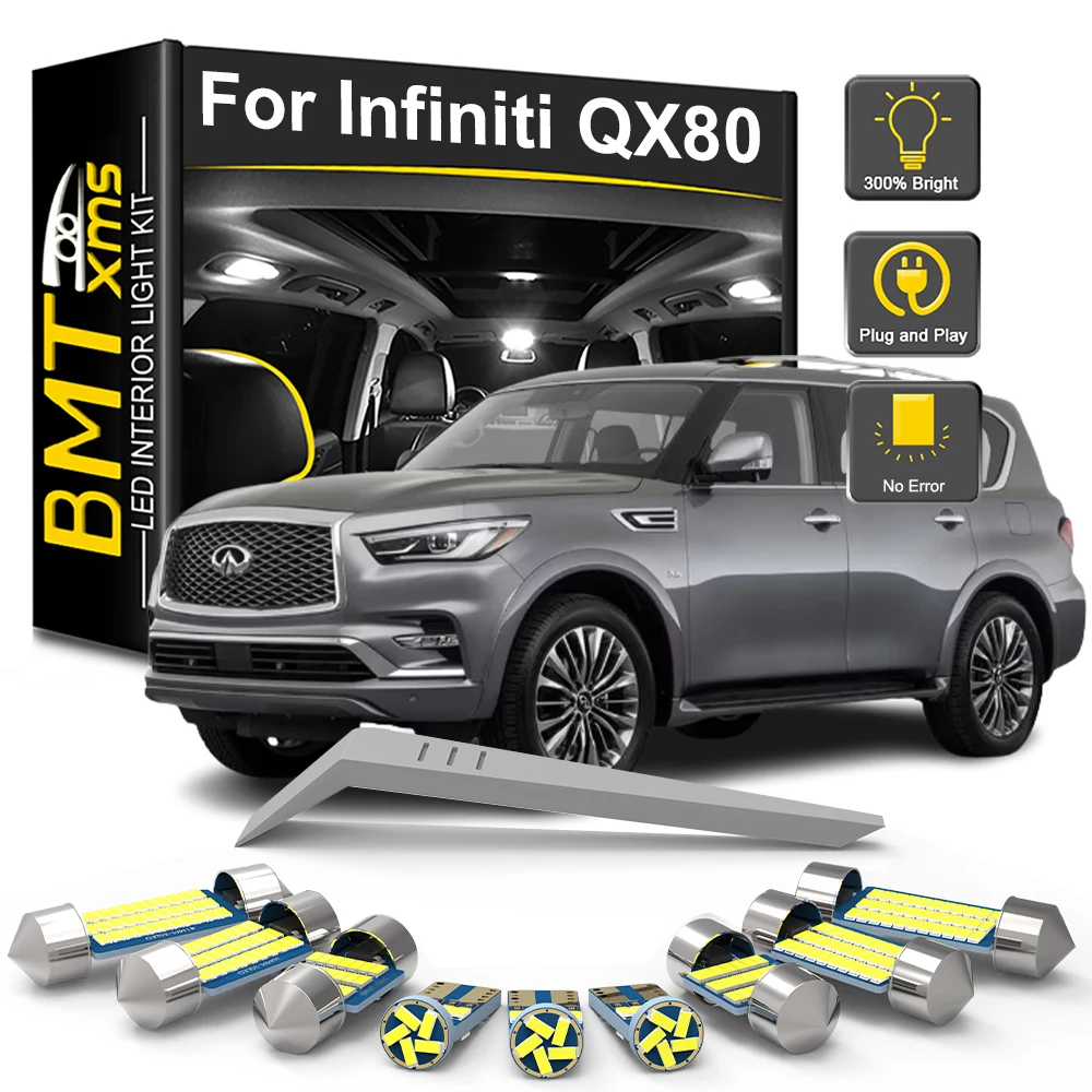 BMTxms 17Pcs LED Interior Light Bulb Kit For Infiniti QX80 2014 2015 2016 2017 2018 2019 2020 2021 Car Reading Dome Trunk Lamp