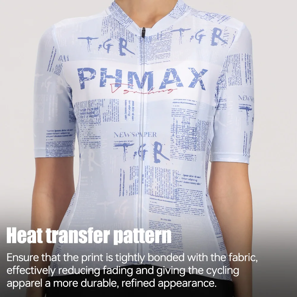 PHMAX Women Cycling Jersey Breathable Quick Dry Woman Cycling Clothing Pro Road MTB Racing Jersey Newspaper Printing Bike Shirt