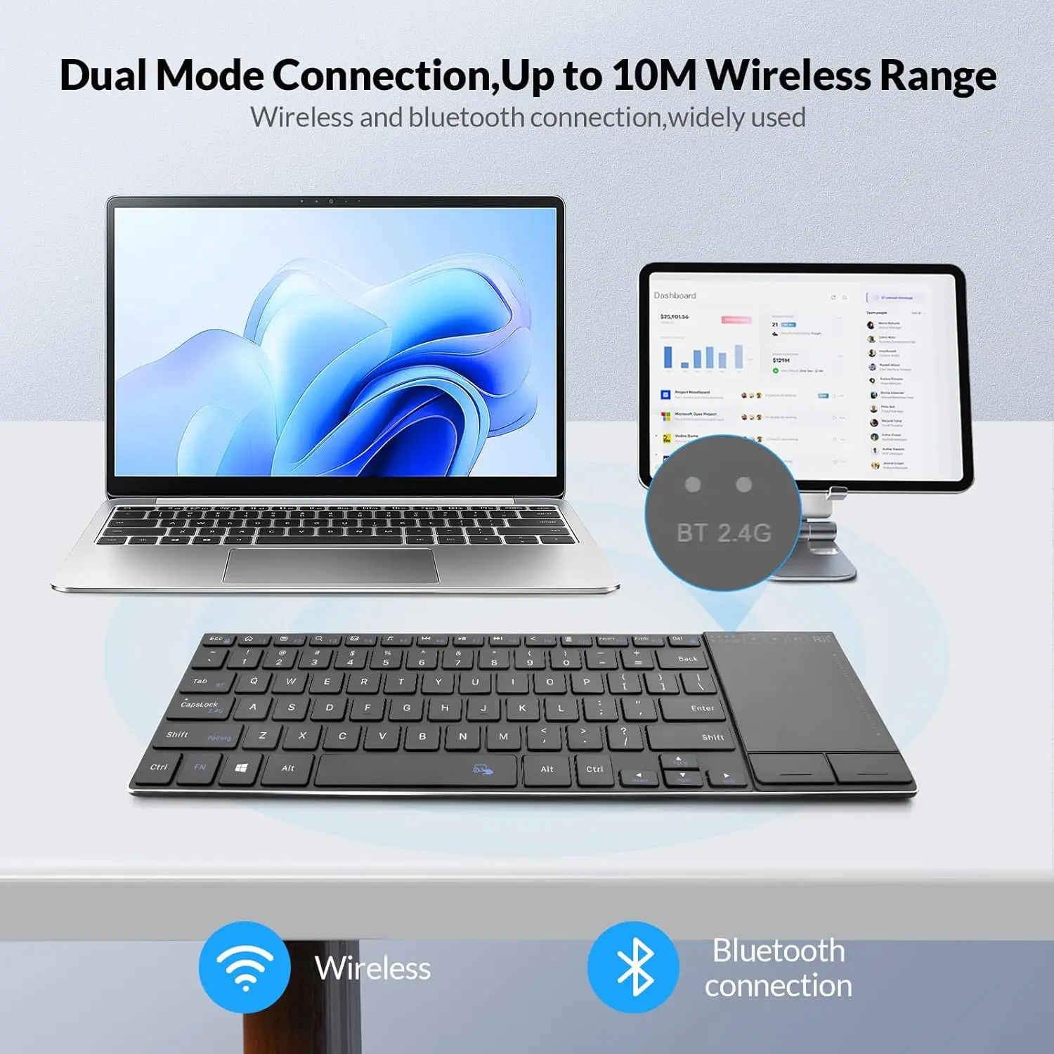 Rii Wireless K22S Bluetooth Keyboard Rechargeable Mini Keyboard with Multi-Touch Touchpad,Compatible PC, Mac, Laptop, Windows