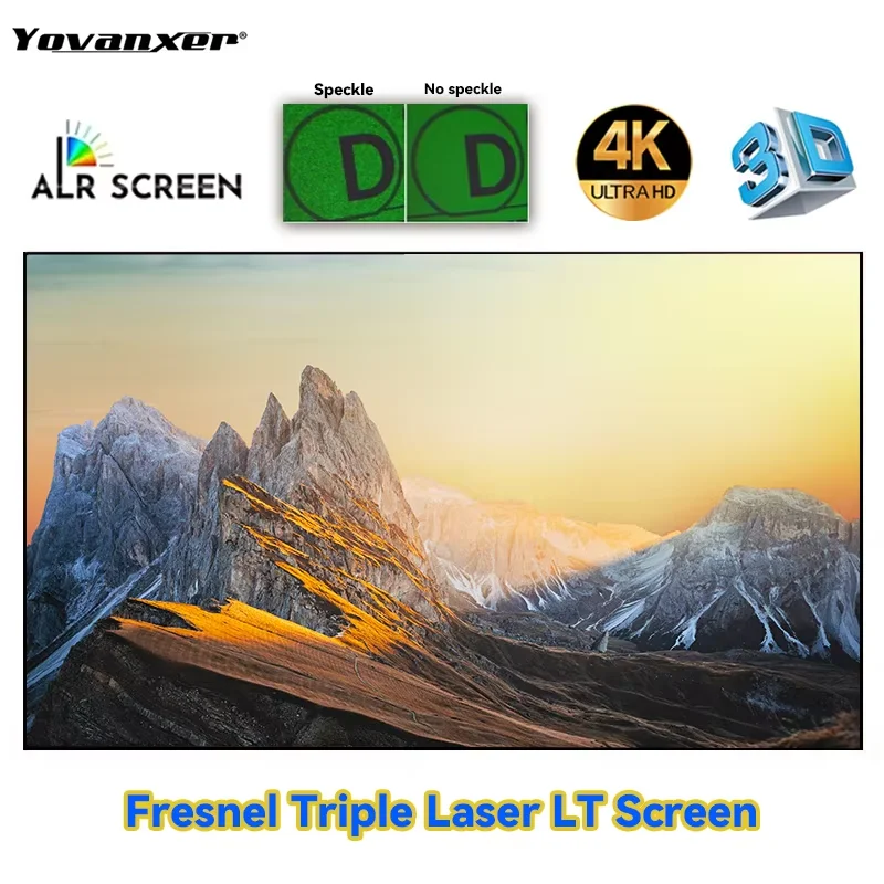 

Triple Laser Dedicated Fresnel Pro Long Throw Projector Screen 120" Max Tri Color Laser Projector ALR Ambient Light Rejecting 8K