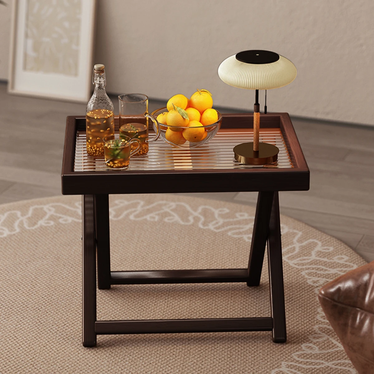 Teefarbener, klappbarer Bambus-Beistelltisch für den Außenbereich – 39,9 x 30 cm, wetterbeständig, leicht, für Camping, Terrasse