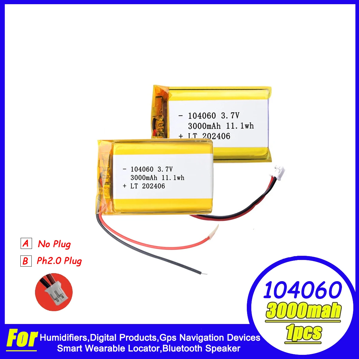 1pcs 104060 3000mAh 3.7V Polymer Lithium Battery For Humidifiers Gps Navigation Devices Smart Wearable Locator Bluetooth Speaker