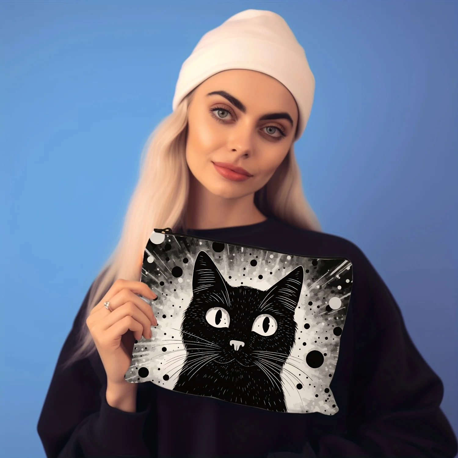 Una borsa per il trucco Black Cat: una graziosa borsa multifunzionale con cerniera per le donne, una borsa per riporre gioielli, una piccola borsa portaoggetti con cerniera da viaggio perfetta