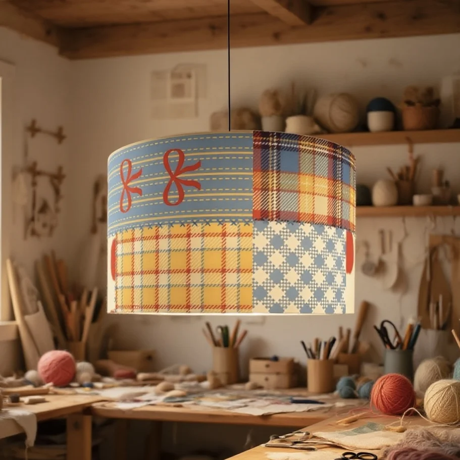 

Retro Plaid & Bow Pattern Chandelier, Nordic Style Children's Room Bedroom Hanging Lamp, Creative Home Decor Lighting