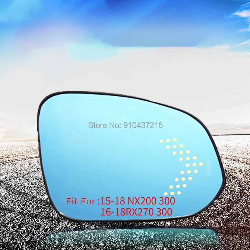 

For Lexus NX200 300 RX Heating Blue Lens Large Vision Rearview Mirror Wide Angle Demist Glass Anti-Glare Turn Single Lamp