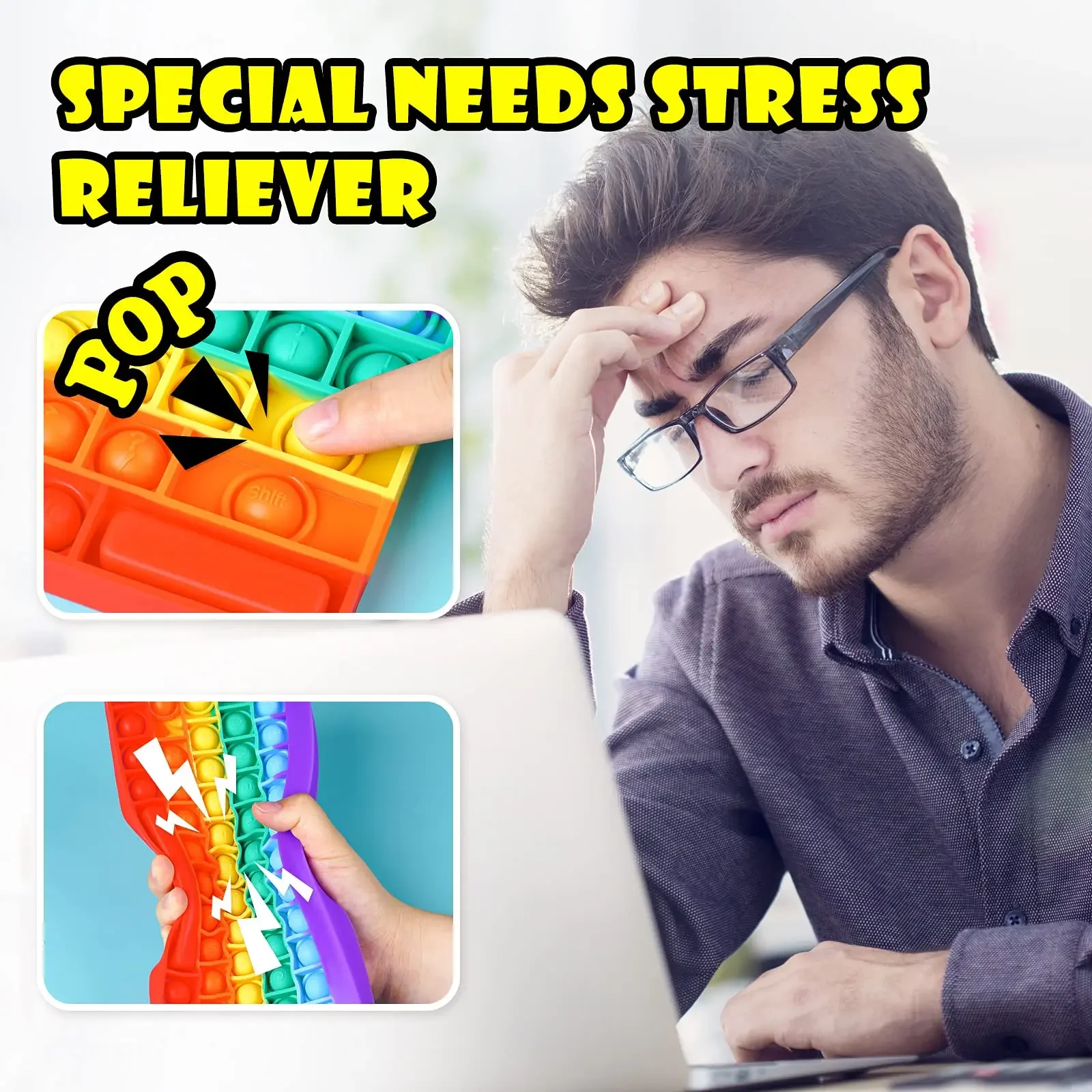Rainbow Keyboard Pop Push Bubble Fidget Toys Multi-Color Keyboard Toy For Children Desktop Antistress Toys