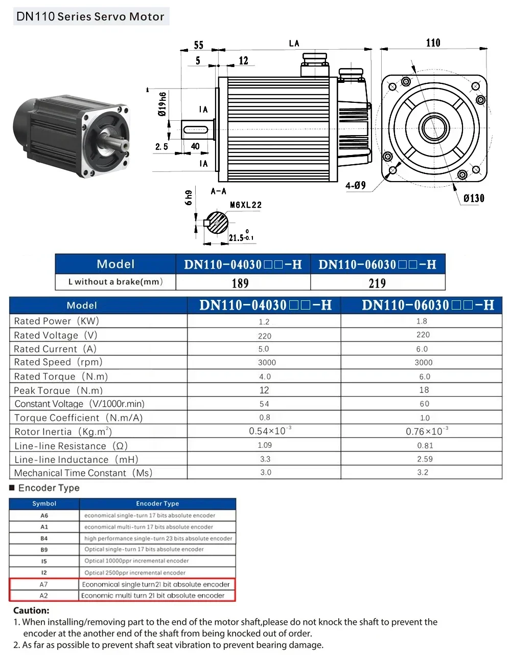220VAC Servo Motor Drive Kit 1KW/1.2KW/1.3KW/1.5KW/1.8KW-2KW 21Bit Absolute EncoderCANopen/EtherCAT 110/130mm Servo RS485 Pulse/