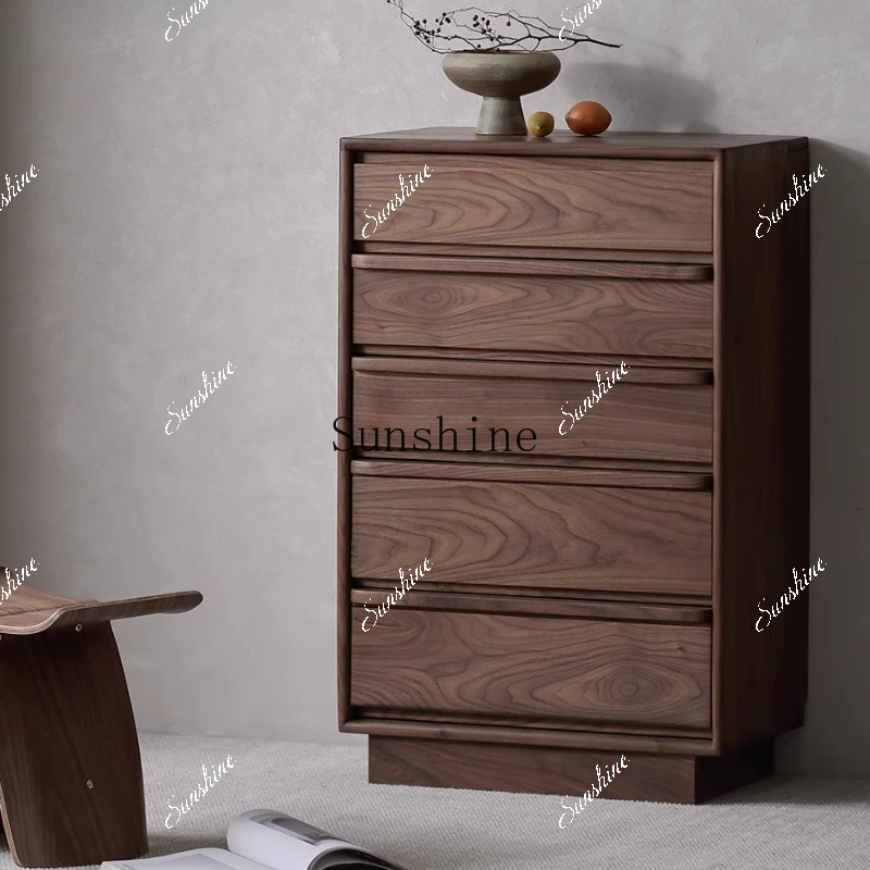 Black walnut solid wood five buckets master bedroom drawer living room against the wall sofa side medieval cabinet  FT