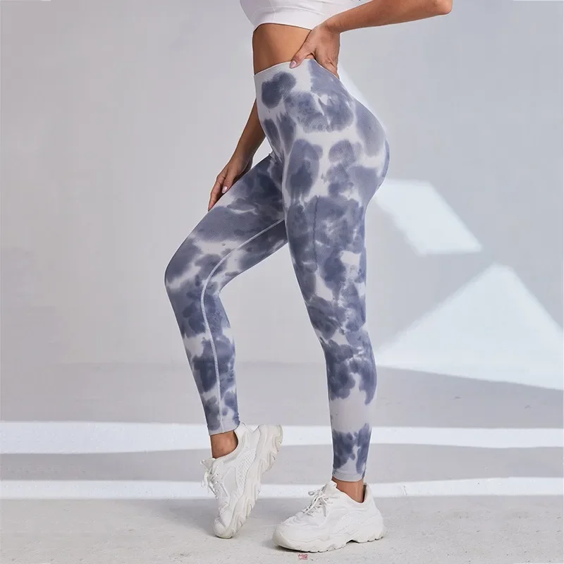 Seamless Knit Leegings Female Tie Dye Fitness Pants High Waist Hip Liftting Tights Outdoor Running Elastic Slim Yoga Leggings