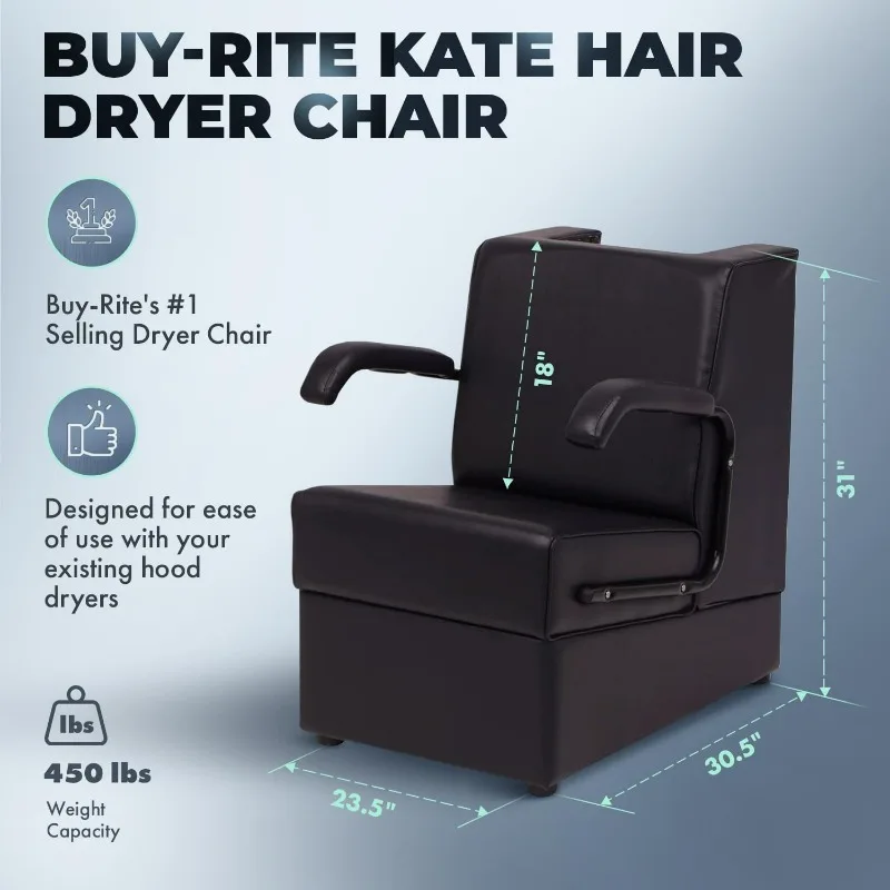 Professional Hair Dryer Chair – Salon Dryer Chair with Wood Frame, Thick Black Cushions and Cutaway - Fits Most Hood Dryers