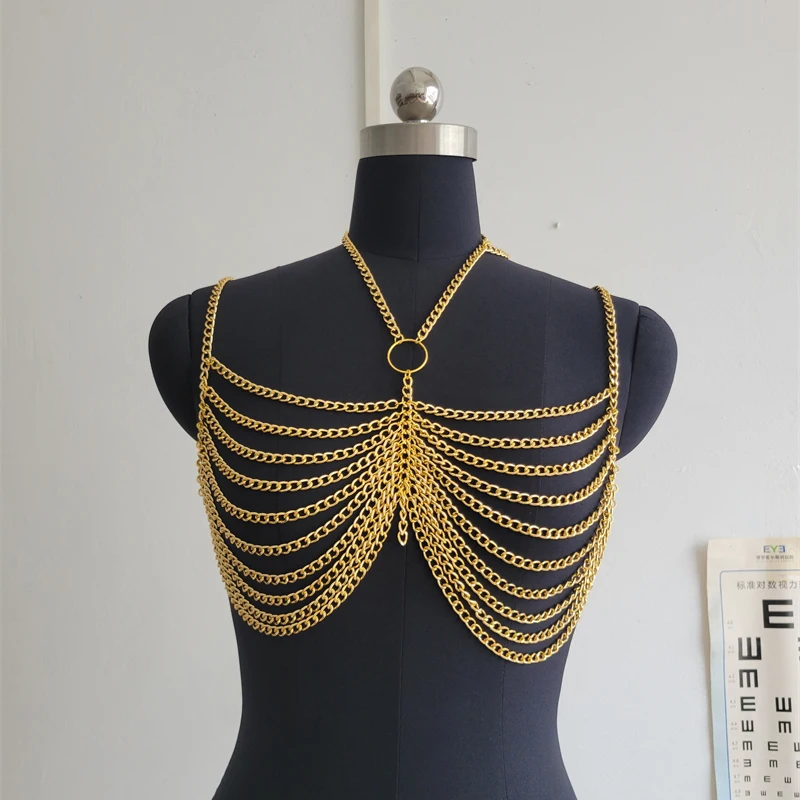2025 neue Sexy Frauen Crop Top Metall Brust Kette Abend Party Kostüm Zubehör Einstellbare Gold Silber Schmuck Nachtclub Prom – Detail 10