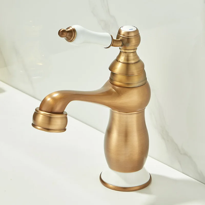 Imagem -04 - Antique Single Handle Basin Faucet Gold Torneiras Pia do Banheiro Torneira Misturadora Quente e Frio Guindaste