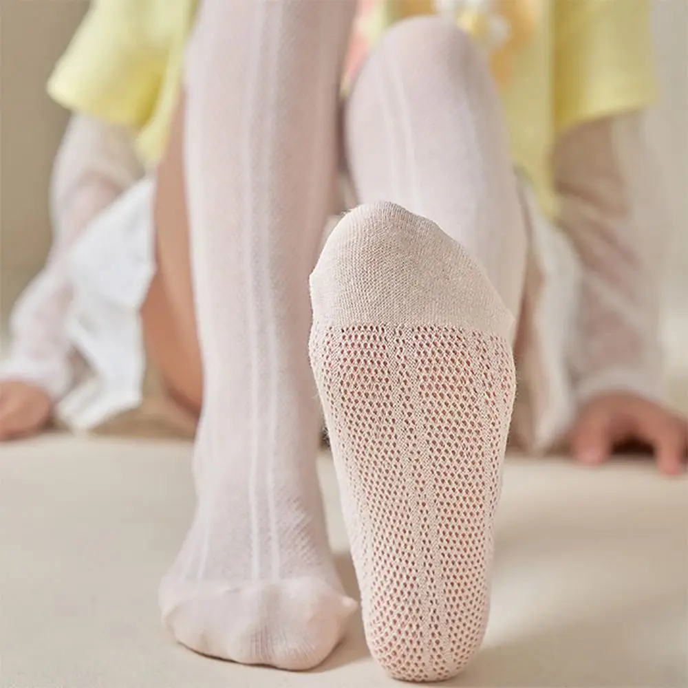 New Cotton Long Stockings Hollow Thin Children Mesh Stocking Solid Color Knee High Long Socks Girls