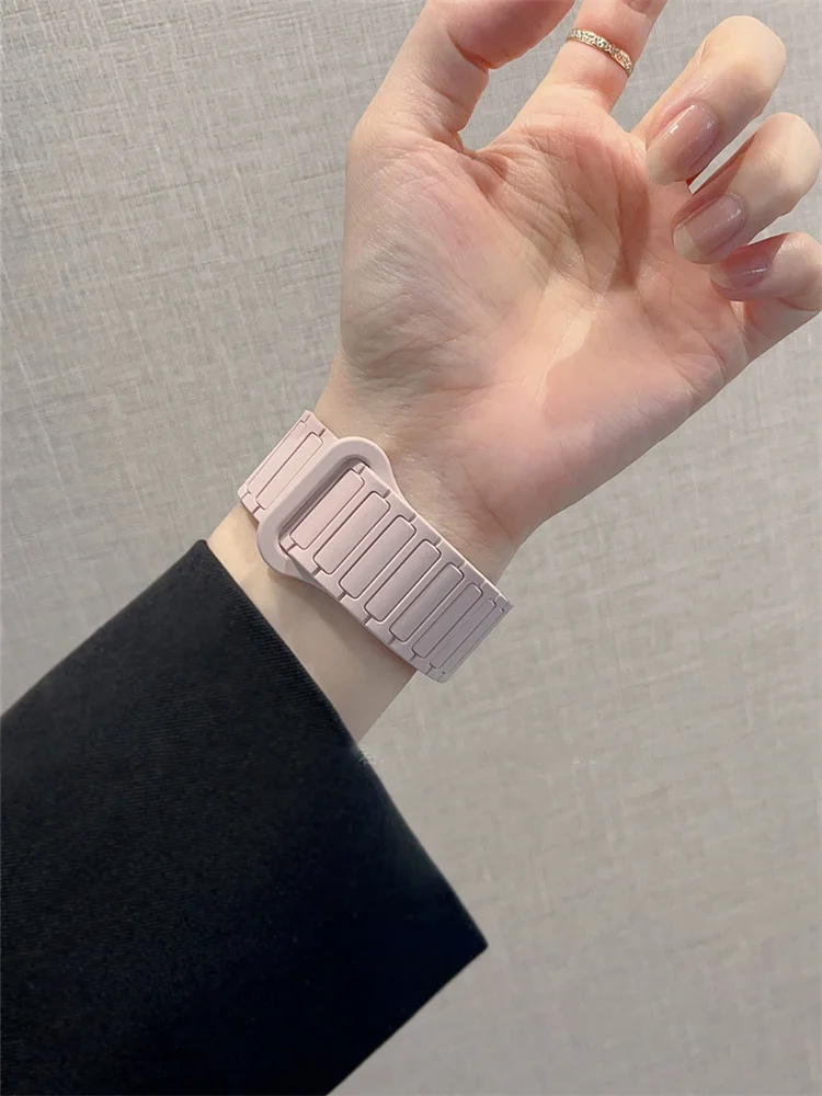 Correa magnética de silicona y funda para Apple Watch, banda de reloj de 49mm, 45mm, 44, 41, 42, serie 9, 8, 7, SE, 6, 5, 4