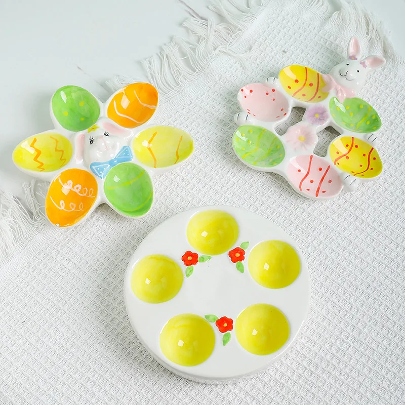 Easter Egg Tray Breakfast Egg Plate Ceramic Handicrafts Ornaments Blue and White Porcelain Creative Design