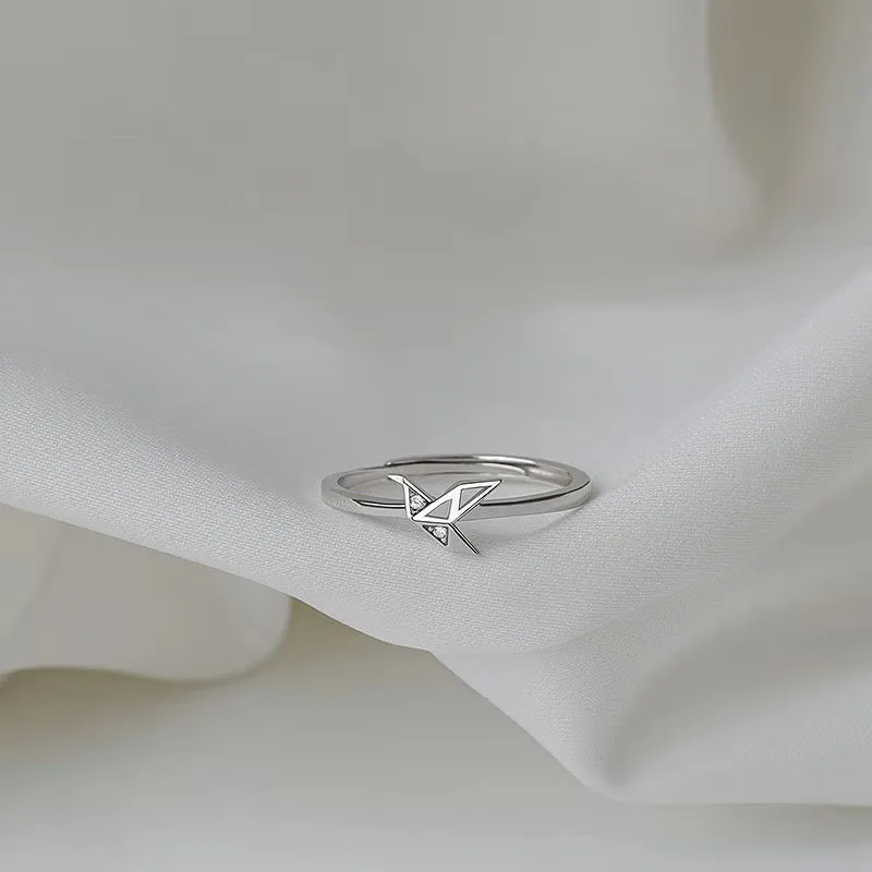 Simple Casual Style Thousand Paper Crane Ring Light Luxury Fashion Rings for women Party Wedding Gift Romantic Jewelry