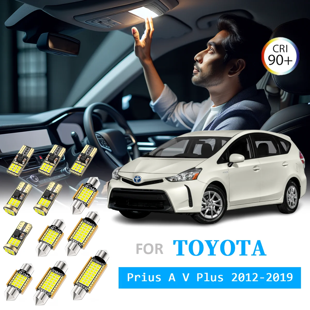 

AENVTOL 12 шт. для Toyota Prius A V Plus 2012 2013 2014 2015 2016 2017 2018 2019 светодиодный внутренний купольный светильник, комплект ламп номерного знака