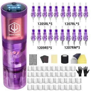 Kit Tato Kit Pena Tato Daya Tinggi POSEIDON untuk Kit Mesin Tato Rias Permanen Pistol Tato Catu Daya Tato Ungu Panas 10 mesin tato anak penjualan terbaik - №