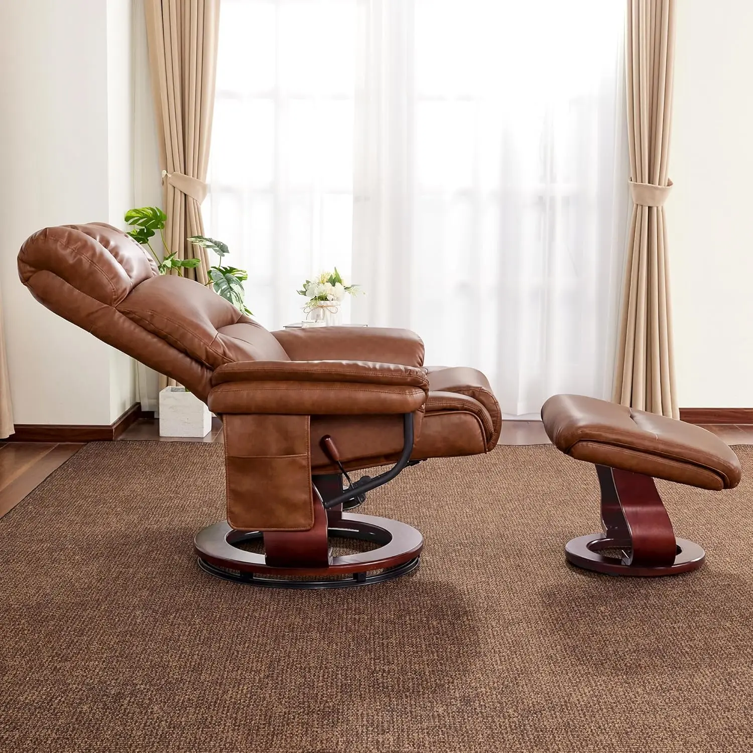 

Swivel recliner with ottoman, vibrating massage, faux leather ergonomic lounge chair for living room or bedroom