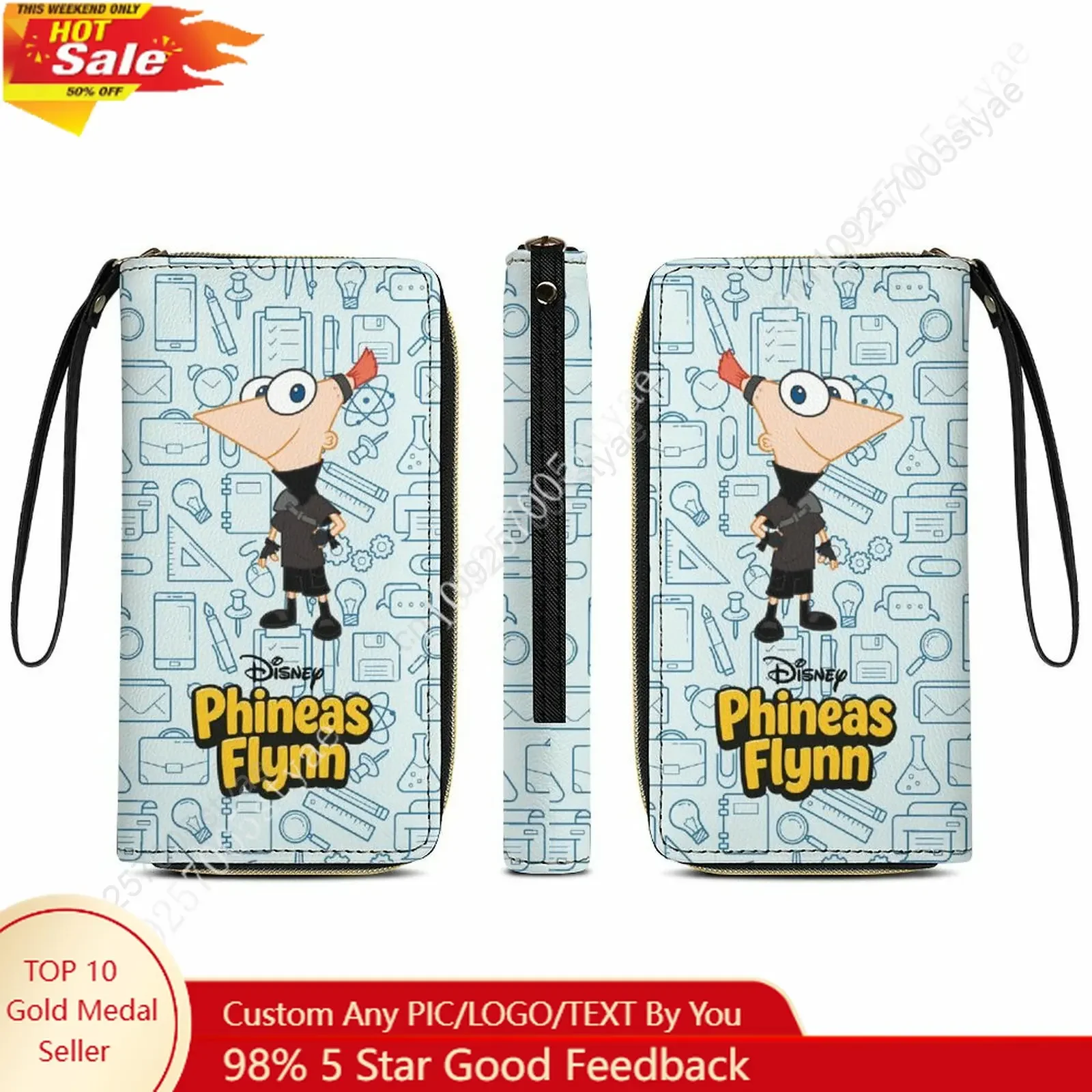 

Phineas Flynn Leather Wallet Disney Licensed Customizable Personalized Design Your Pattern Portable Purse Double-sided Printing