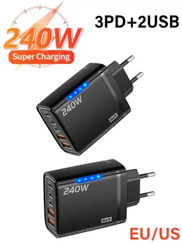 5ポートGaN急速充電器 タイプC PD QC 3.0 USB携帯電話充電アダプター iPhone、Samsung、Xiaomi、Huawei、ノートパソコン、タブレット対応 急速充電