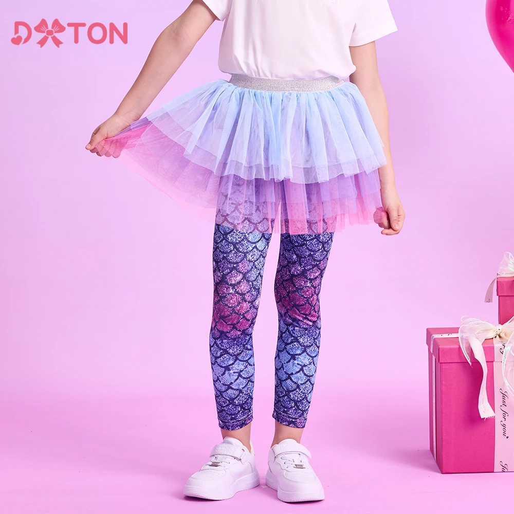 

DXTON Girls Trousers with Skirt Fake Two Kids Ballet Dance Costumes Girls Pencil Pants&Layers Tulle Skirt Children Party Clothes