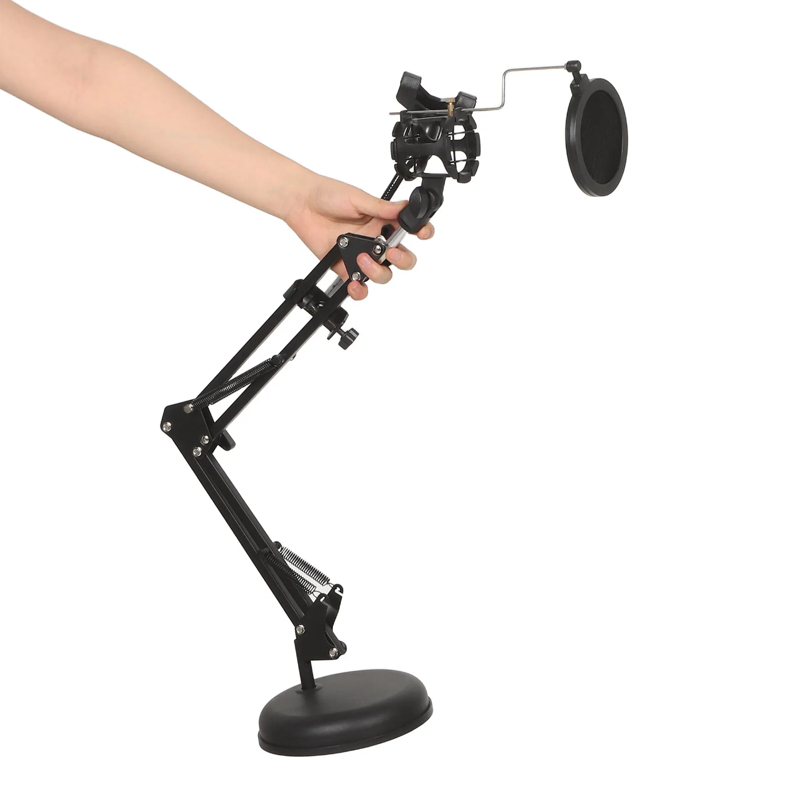 Recording Studio Mic Stand Adjustable Desktop Boom Arm Dual Device Support Phone Holder Clip Pop Filter Live Broadcast