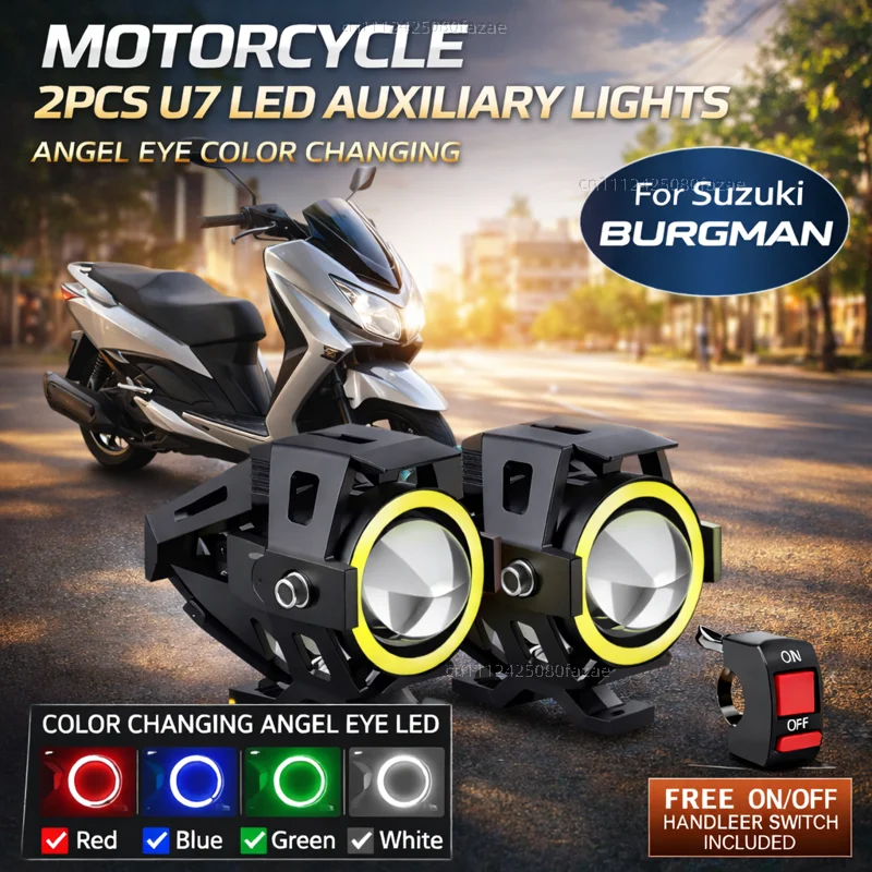 Waterproof Motorcycle LED Headlight 3000LMW U7 Motorbike LED Driving Fog Spot Light with Switch For BURGMAN AN125 AN250 AN400