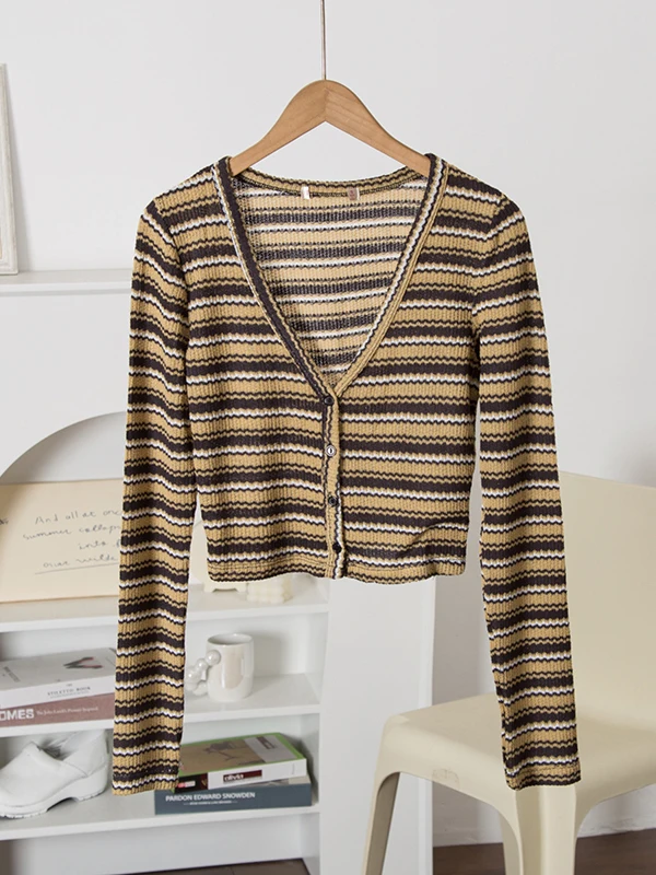 

Женский легкий вязаный кардиган с длинными рукавами и полосками в стиле Ma Stripe, с защитой от солнца, для Северной Америки