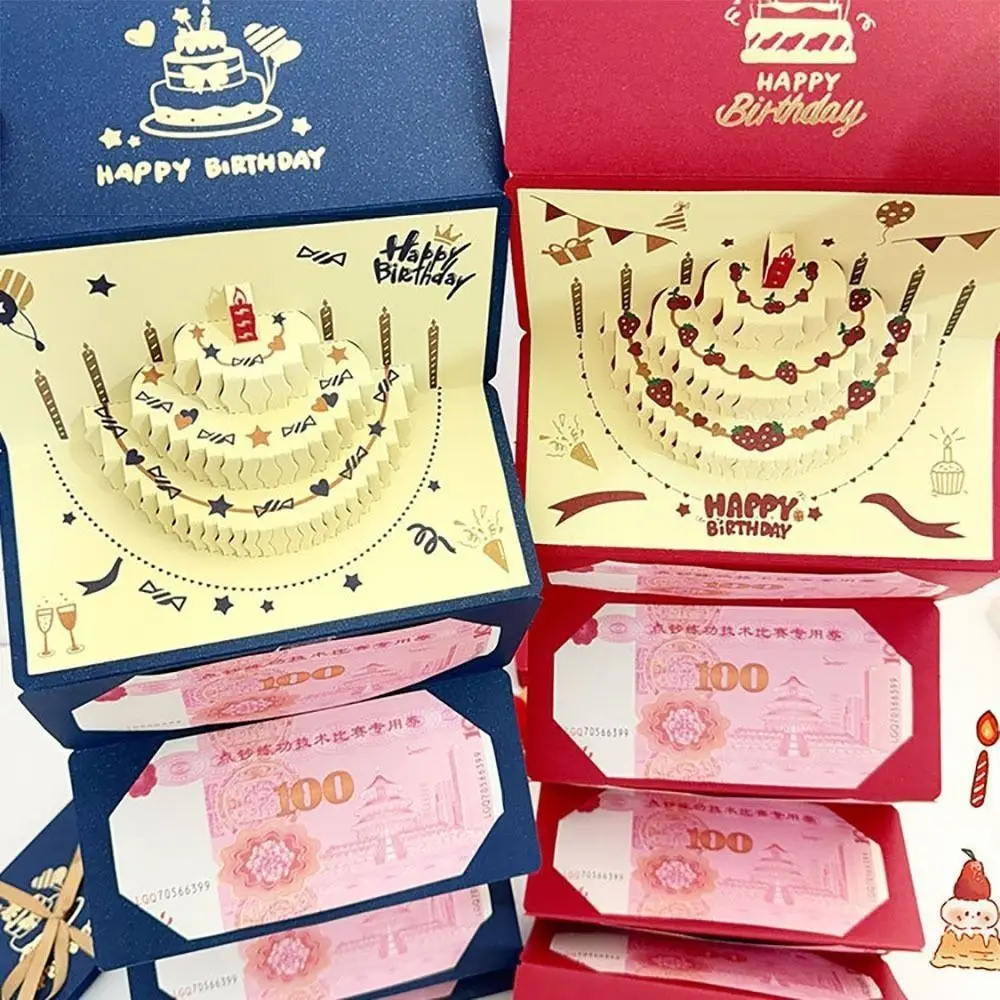 3D Birthday Red Envelope Greeting Card Foldable Birthday Red Envelope Musical Light Greeting Card Multiple Card Slots