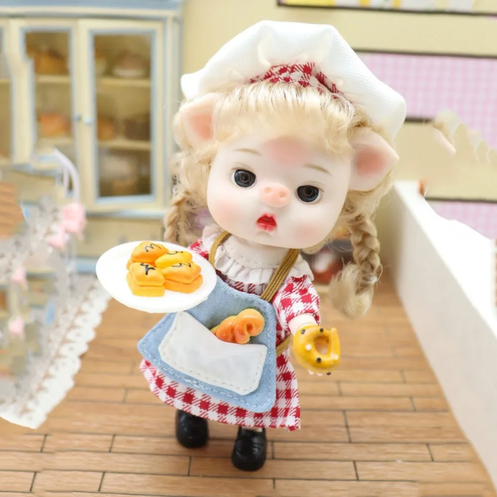 

Pig Nose Big Eyes Toys Dolls Movable Joint Ball Jointed Body Cartoon Baker Bjd Doll Barista Lovely Cute Bjd Anime Doll Kids
