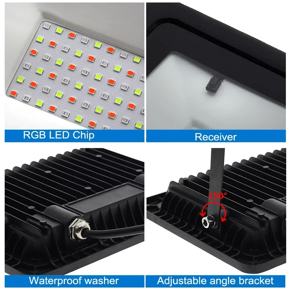 LED RGB Floodlight Reflector Outdoor Lighting AC 220V 20W 30W 50W 100W IP66 Waterproof Outdoor RGB Spotlight Landscape Lighting