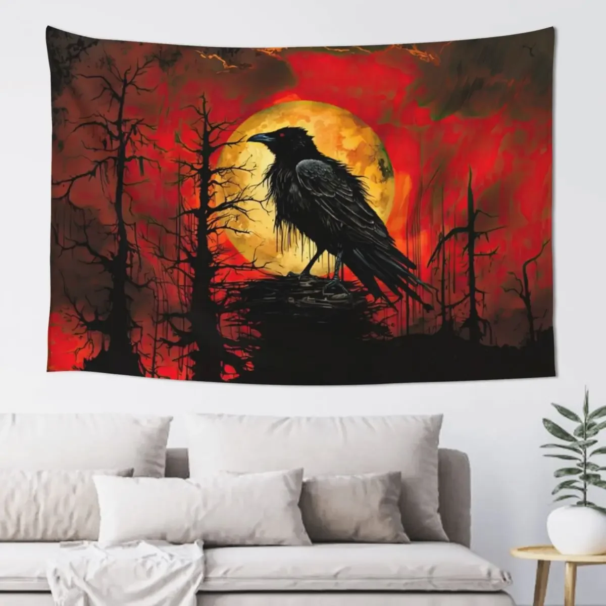 Blood Moon Raven of the Red Sky Tapestry Room Decor Korean Style Decorative Paintings Wall Decoration Tapestry