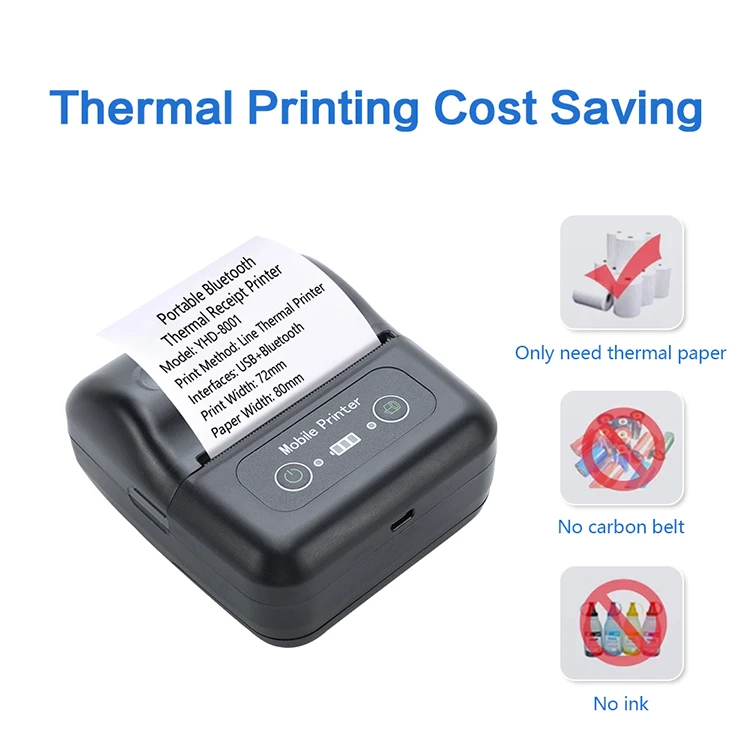 YHD-8001 Portable Handheld Bluetooth Wireless Bill Ticket Printer 80mm Pos Inkless Direct Thermal Receipt Printer - Image 2
