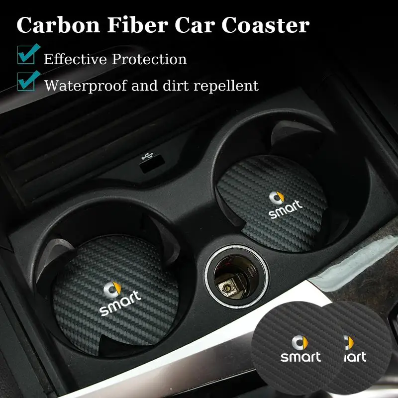 2Pcs Car Carbon Leather Water Cup Pad Anti-noise Coaster For Smart Fortwo 451 450 453 Forfour Coupe Cabrio Crossblade ROADSTER