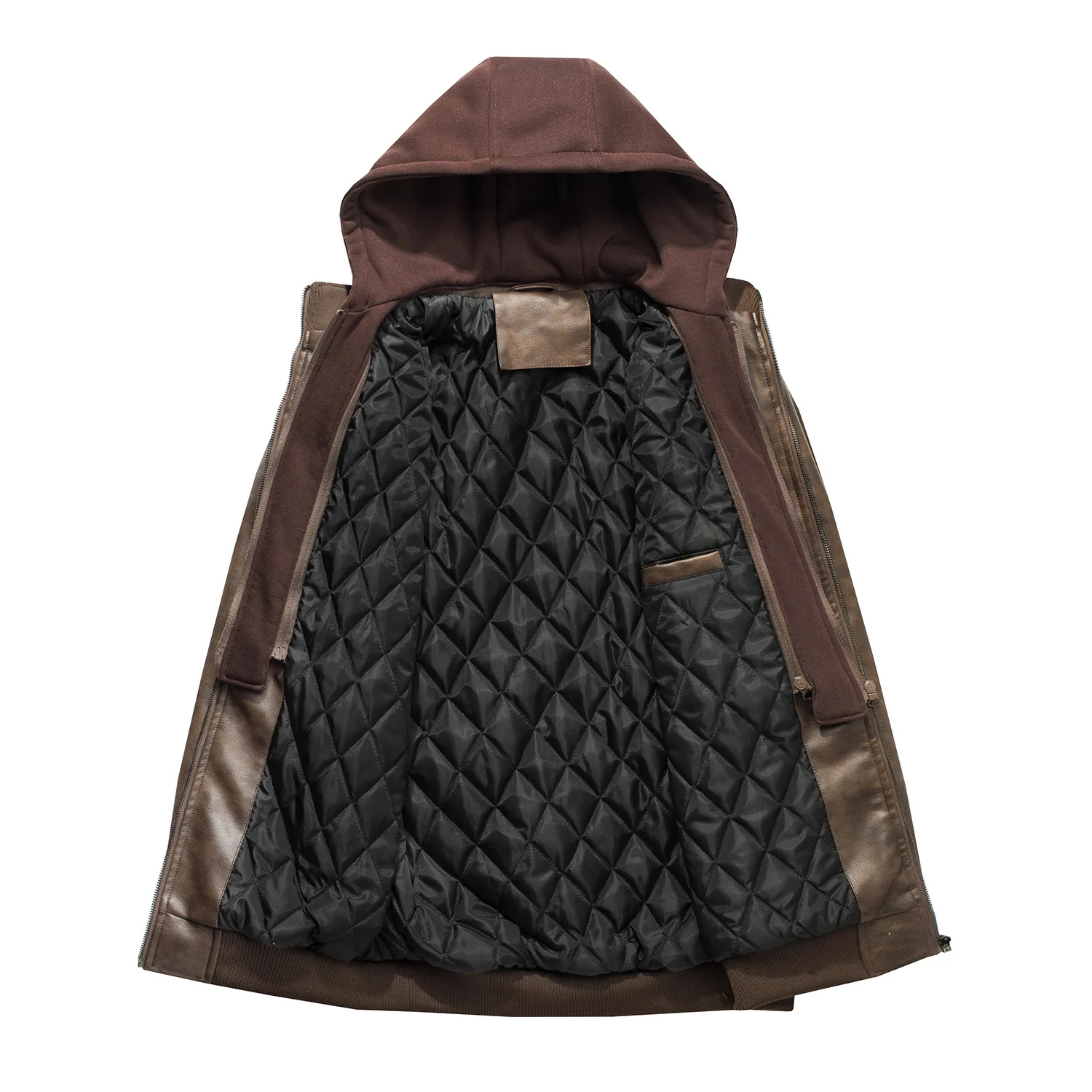 American Style Winter Vintage New Fashion Men’s Solid Color Casual Trendy Detachable Hooded PU Jacket Male Clothes Coats Tops