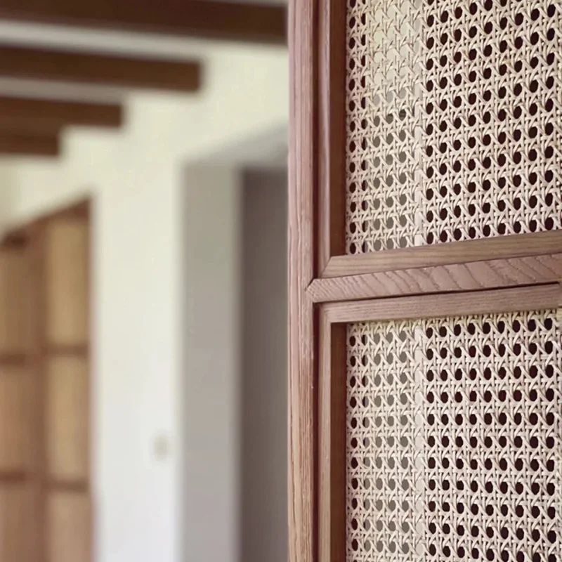Factory Direct 2026 Top RatedSolid wood folding door Antique rattan Japanese sliding  Bedroom partition rattan  Chinese partitio