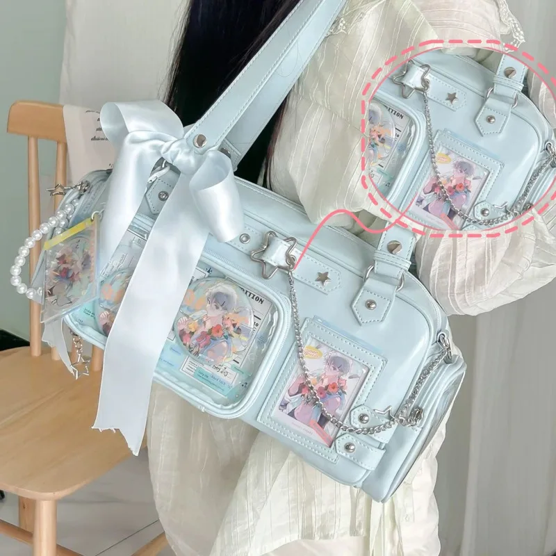 

Звездная цепочка Y2k Harajuku на плечо Itabag синие сумки для девочек в стиле Лолиты, прозрачная японская сумка через плечо, новая концертная корейская сумка