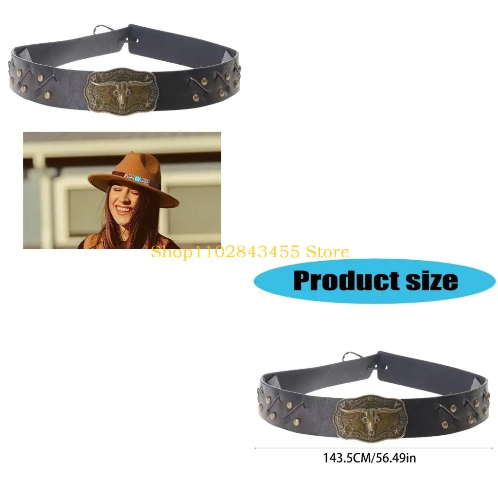 49MC Hat Band for Cowboy Hats Adult Antique Hat Belt Universal Adjustable Rivet Studded Hat Band Replacement Hat Decors