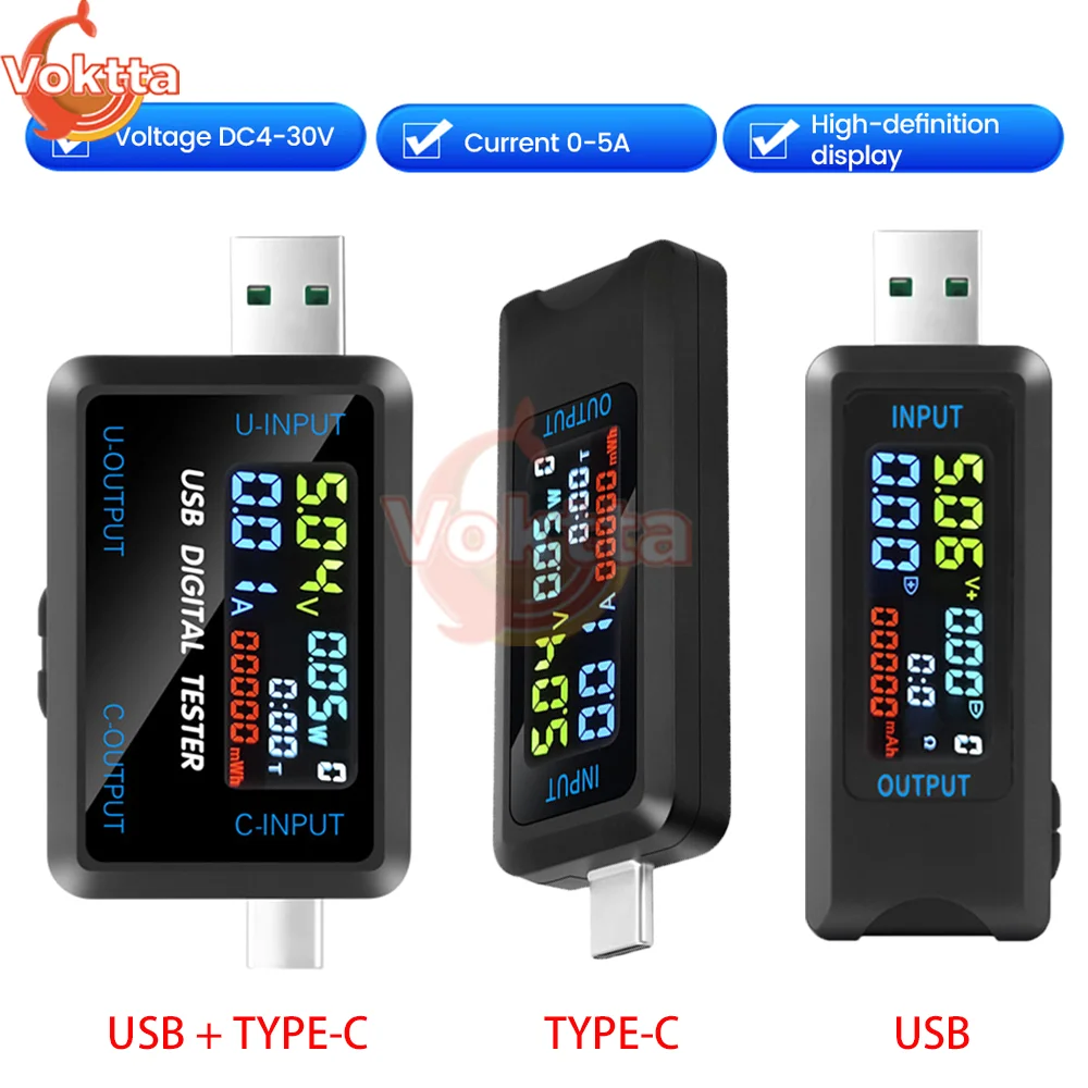 DC 4.5-36V Digital Voltmeter Ammeter Type-C USB Tester DC Voltage Current Meter Ammeter Monitor Power Bank Charger Capacity Test