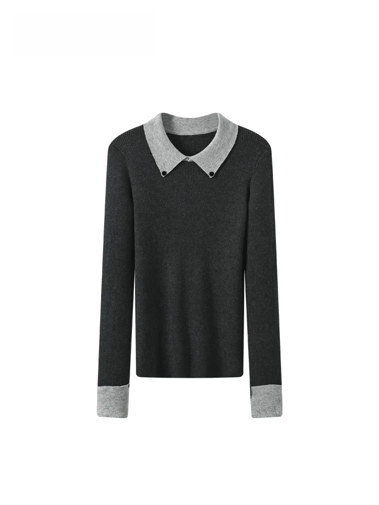 

plus Size Women's Ne Long Sve Base irt Spring Faion Splicing College Sle Top Korean Sle Slim Fit Knitted Sw...