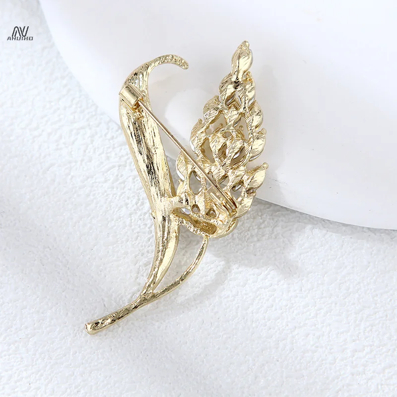 Gold Color Crystal Wheat Ear Brooch Collar Pins Silk Scarf Buckle For Suit Shining Women Men\'s Party Brooches Jewelry