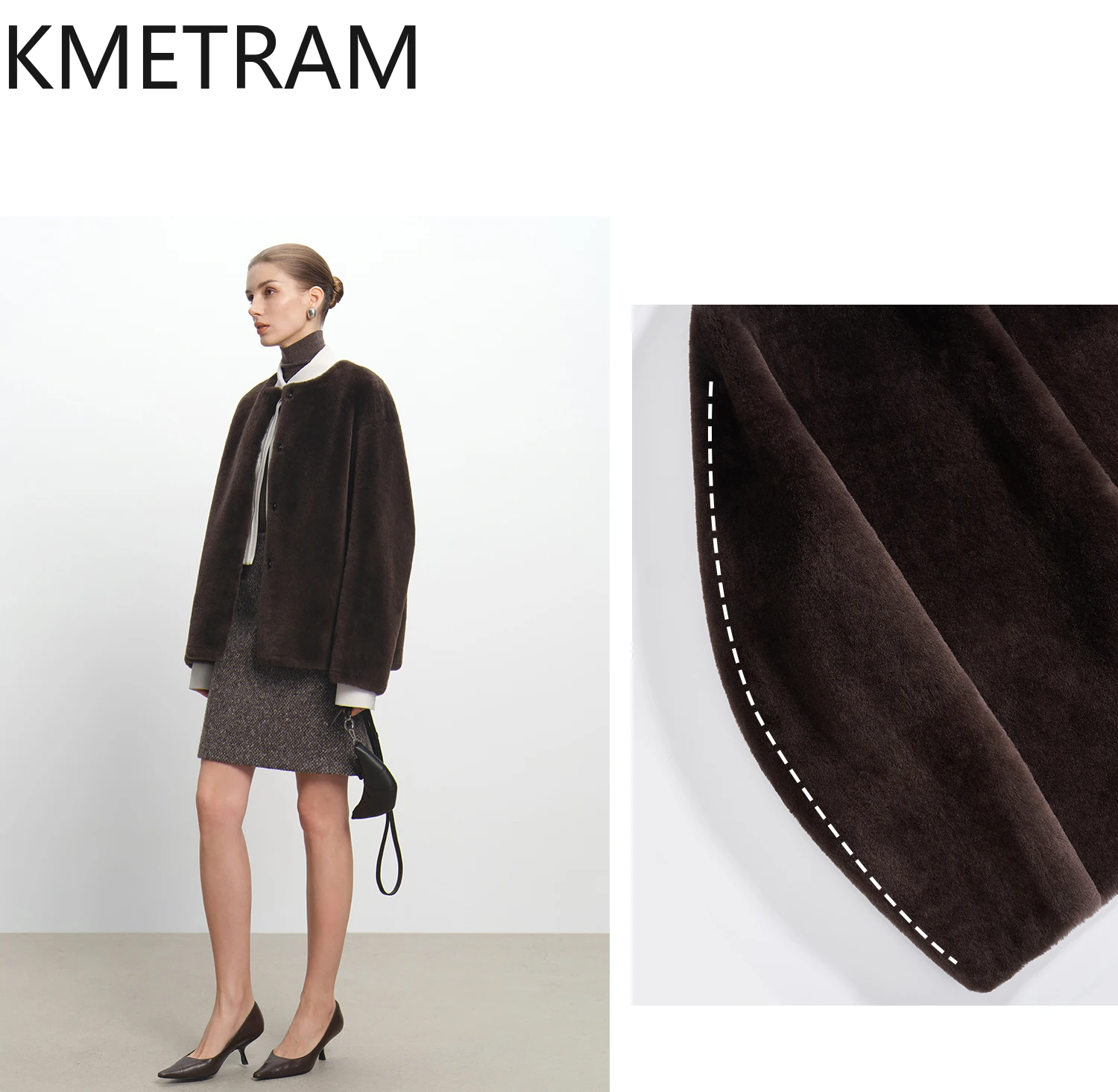 Damski płaszcz z prawdziwej wełny owczej Merino, dwustronny futro, styl vintage, kolor kawowy, kurtka zimowa, odzież damska 2025 шуба