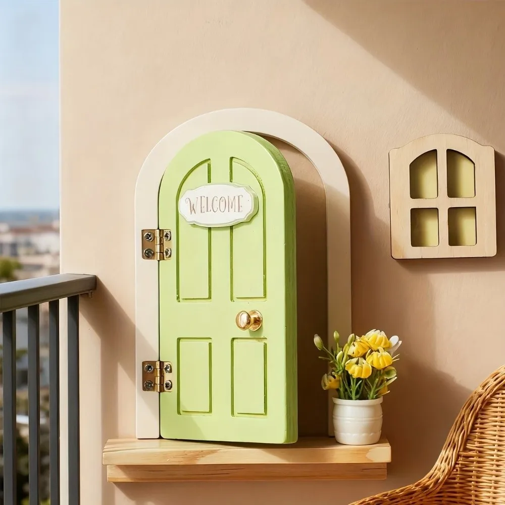 Glows in The Dark Window Dollhouse Home Decorations Creative Mini Fairy Elf Door Funny Wooden Mouse Hole
